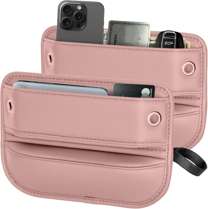 PLEW 2-Pack Car Seat Gap Filler for women, Premium Leather Console Organizer Universal Fit for Car SUV Truck Multi-Purpose Essentials Organizer - Anti-Drop Auto Interior Accessories（Dune Pink - Image 1
